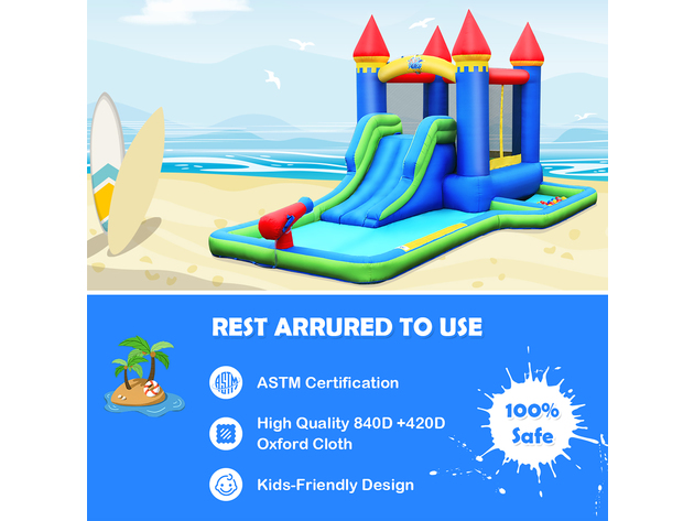 Costway Inflatable Castle Bouncer Bounce House Slide Water Park BallPit with 580W Blower