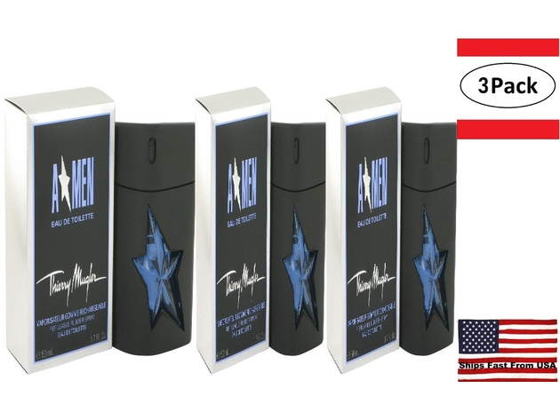 3 Pack ANGEL by Thierry Mugler Eau De Toilette Spray Refillable (Rubber Flask) 1.7 oz for Men