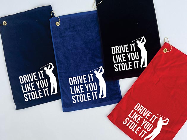 Hilarious Golf Towels (Set of 5, Drive It Like You Stole It/Navy Blue)