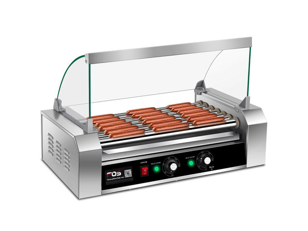 Costway Commercial 18/30 Hot Dog Hotdog 7/11 Roller Grill Cooker Machine w/ Cover (7 Roller Grill) - Silver