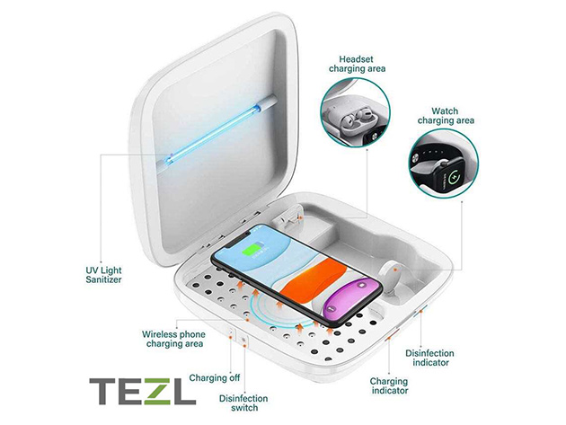 TEZL 4-in-1 Multi-Port Charging Station & Sanitation Box