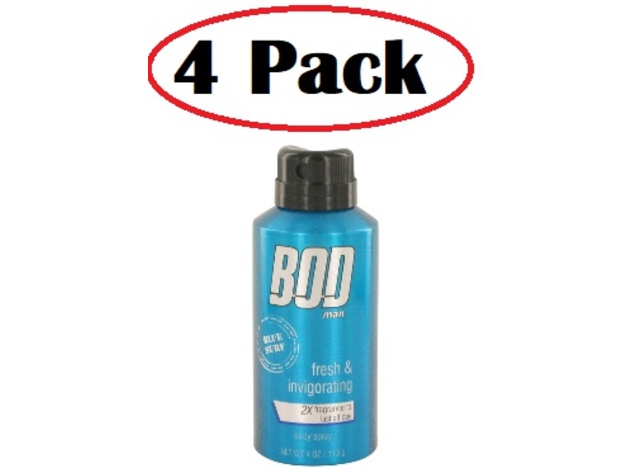 4 Pack of Bod Man Blue Surf by Parfums De Coeur Body spray 4 oz