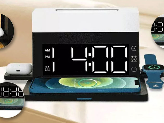 LED Night Light Alarm Clock with 3-in-1 Wireless Charging