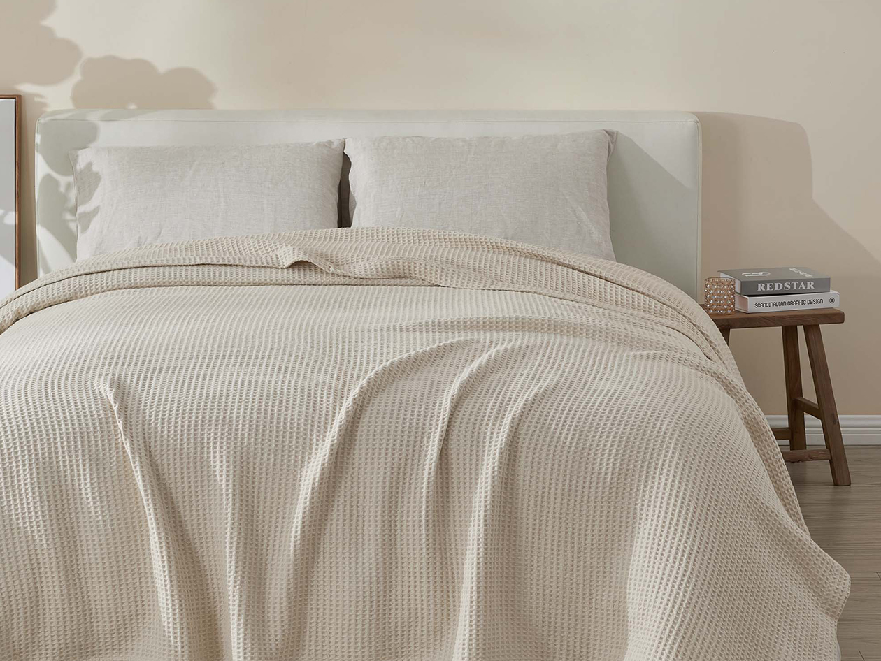 Vintage Cotton Waffle Blanket (Throw/Stone)