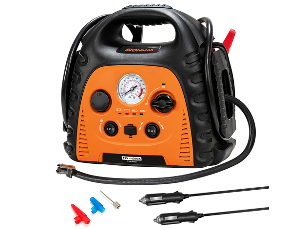 Ironmax 22000mAH Jump Starter Portable Power Station Air Compressor w/ LED Light - Black/Orange