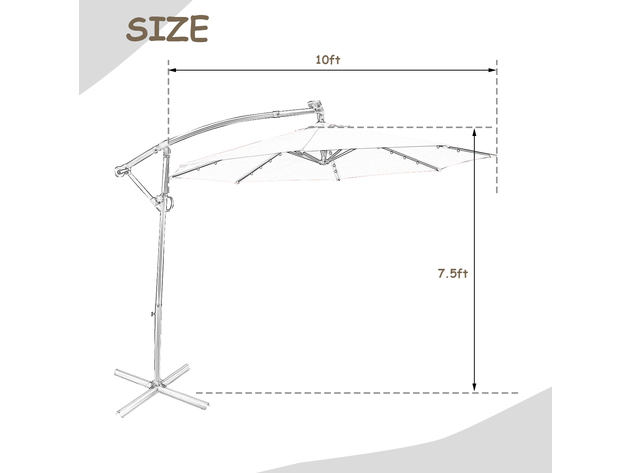 Costway 10FT Patio Offset Umbrella Solar LED 360degrees Rotation Tan