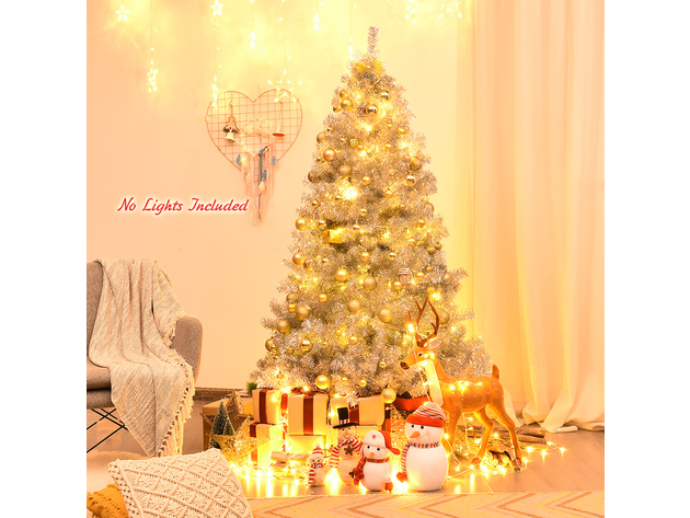 6 Foot Hinged Unlit Artificial Silver Tinsel Christmas Tree w/Metal Stand
