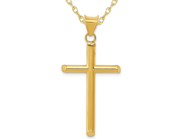 14K Yellow Gold Cross Pendant Necklace with Chain (1 /14 inch)