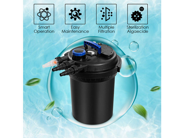 Costway Pond Pressure Bio Filter 4000GAL W/ 13W UV Sterilizer Light 10000L Koi Water - Black
