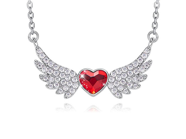 "Flying with the Wings of an Angel" Ruby Necklace with Swarovski Crystals