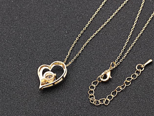 Curved Heart Pendant Necklace with White Swarovski Crystals (Gold)