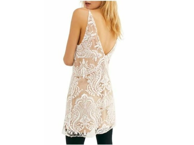 Free People Women's  Night Shimmer Mini Dress Ivory Natural Size 10