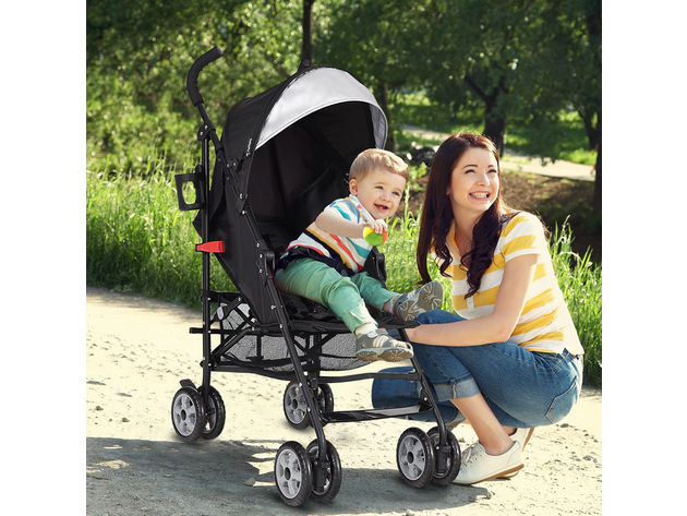 Costway Folding Lightweight Baby Toddler Umbrella Travel Stroller w/ Storage Basket - Black