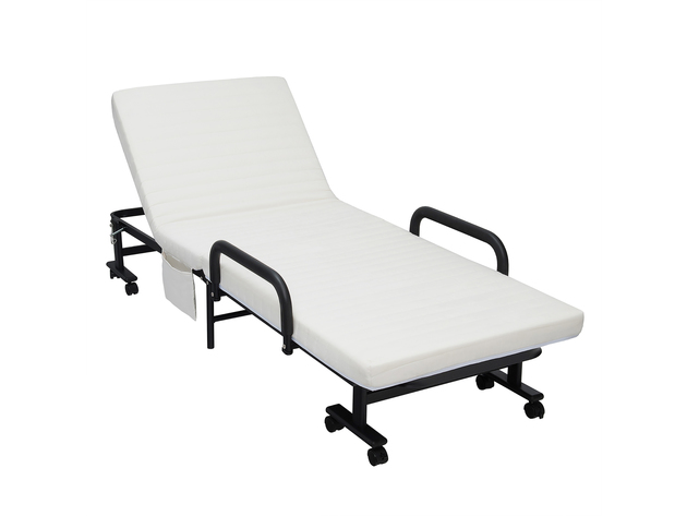 Costway Folding Bed Adjustable Guest Single Bed Twin Mattress Portable Wheels - White