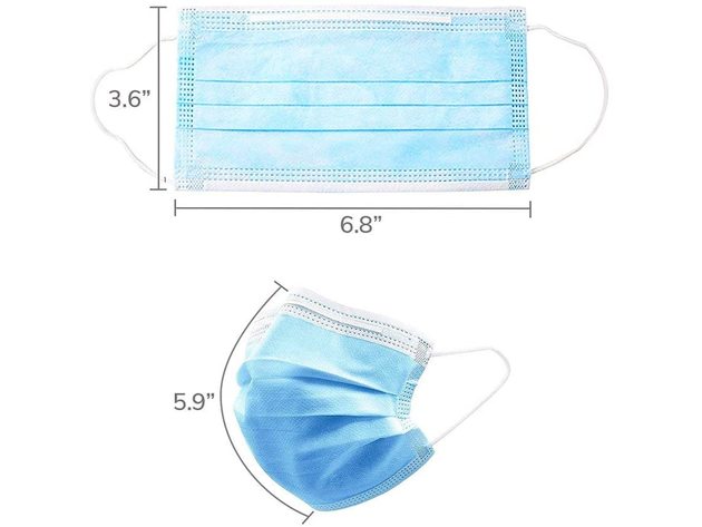 Disposable Face Mask - Pack of 50 3-Ply Breathable face Masks, Adult - Blue