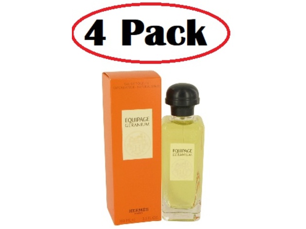 4 Pack of Equipage Geranium by Hermes Eau De Toilette Spray 3.3 oz