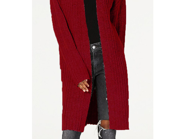 Hooked Up By Iot Juniors' Cozy Rib-Knit Cardigan Red Size X-Small