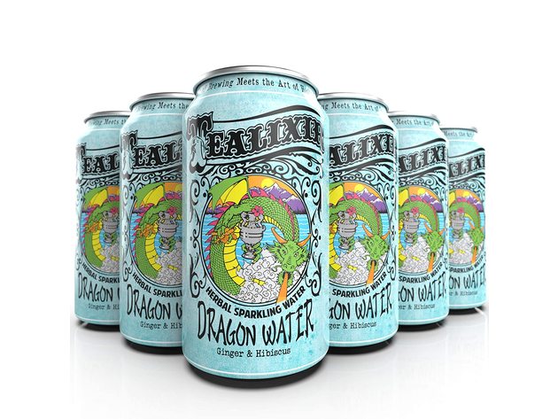 12-PACK Tealixir Herbal Sparkling Dragon Water with Ginger and Hibiscus, 12 Ounces Each [144 Ounces]