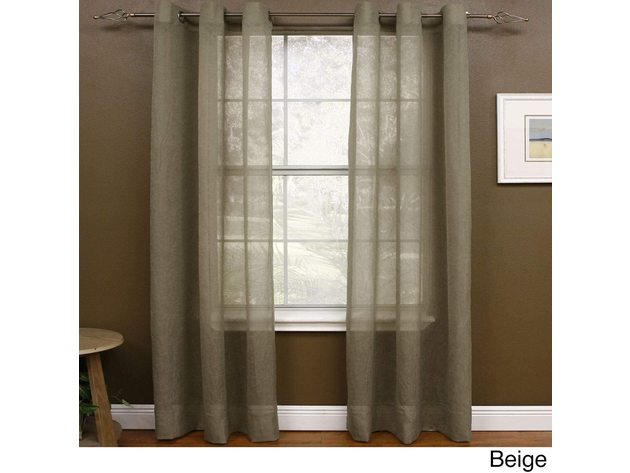 Miller Curtains 63 x 48 Inches Sheer Preston Brushed Nickel Metal Grommet Panel, Beige