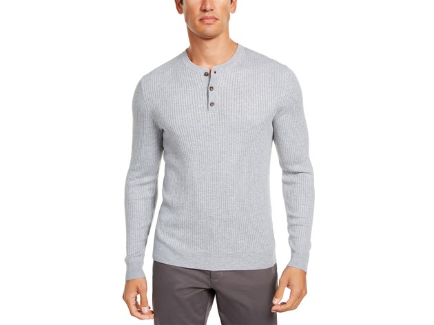 Tasso Elba Men's Luxe Henley Shirt Med Gray Size Extra Large