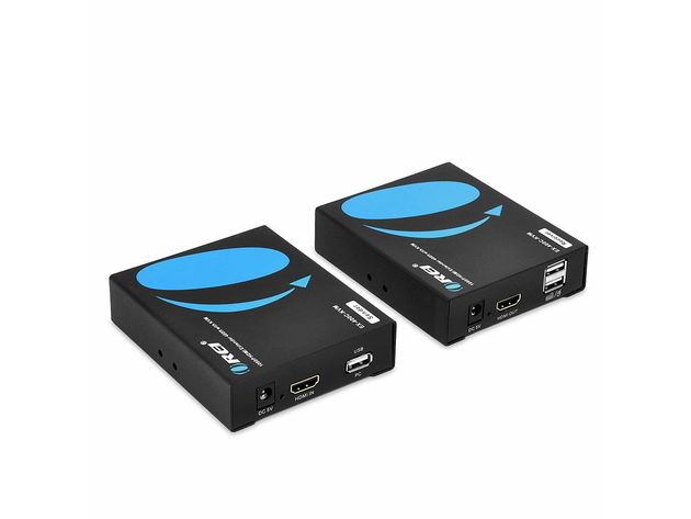 HDMI Extender Over LAN by OREI Single CAT5e/CAT6A/CAT7 Cable Uncompressed 1080p @ 60Hz - Up to 400 Ft - Supports KVM - Remote Keyboard Mouse USB Control - Digital Full HD