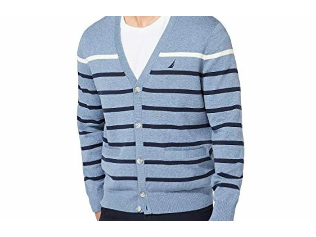 Nautica Men's Striped V-Neck Button Cardigan Turq Size Extra Large