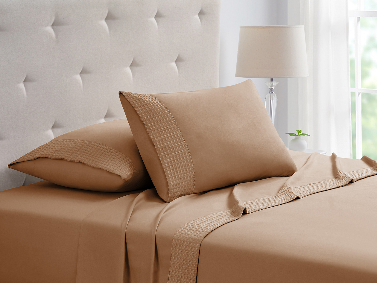 4-Piece Bamboo Blend Waffle Hem Sheet Set (Rust/Twin) 