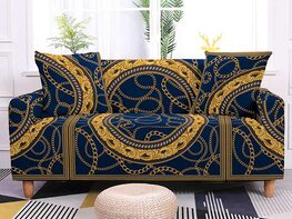 Elastic Sofa Cover for L.R. Mod Sectional Corner Sofa (Blue/Gold)