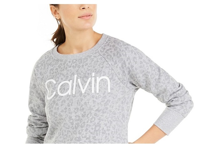 Calvin Klein Women's Performance Animal-Print Logo Sweatshirt Gray Size Small
