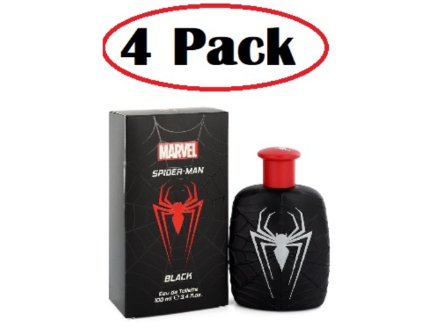 4 Pack of Spiderman Black by Marvel Eau De Toilette Spray 3.4 oz