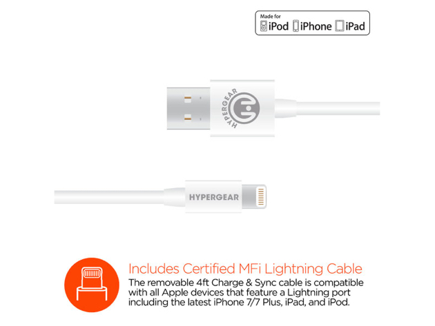 HyperGear Rapid Wall Charger 2.4A with 4ft USB Lightning Cable for iPod, iPhone & iPad - White