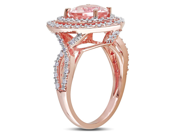 3/4 Carat (ctw) Morganite Heart Ring in 10K Rose Gold with Diamonds - 9