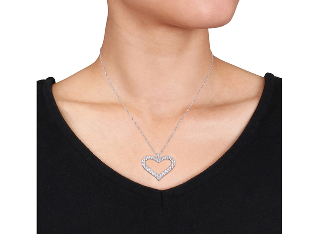 2.40 Carat (ctw) Lab Created Moissanite Open Heart Pendant Necklace in 10K White Gold with Chain