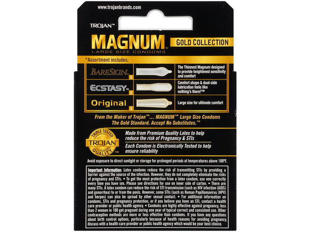 MAGNUM Gold Collection Condoms, Larger Than Standard Condoms for Extra Comfort - Pack of 3