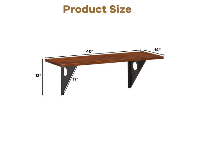 Costway 40''x14'' Wall-Mounted Desk Rubber Wood Dining Table Space Saving - Brown