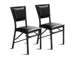 Costway Set of 2 Metal Folding Chair Dining Chairs Home Restaurant Furniture Portable Black - Black