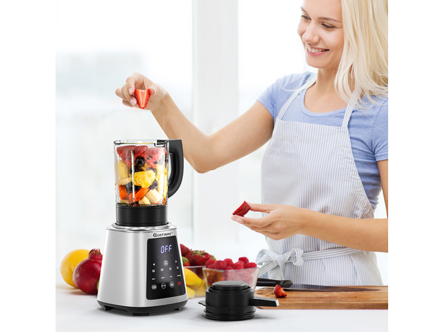 Costway Professional Countertop Blender 8-in-1 Smoothie Soup Blender with Timer - Black/Silver