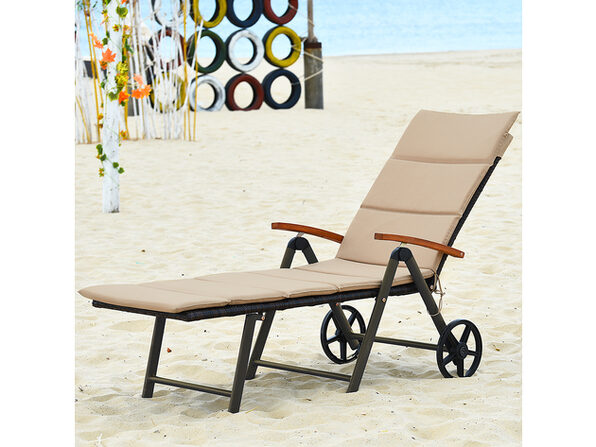 Costway Folding Outdoor Pool Chaise Lounge Chair Aluminum Rattan Lounger Recliner W Wheels Stacksocial Costway Folding Outdoor Pool Chaise, Chaise Lounge Chairs With Wheels