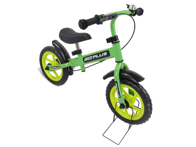 Goplus 12'' Green Kids Balance Bike Children Boys & Girls with Brakes and Bell Exercise - Green + Black