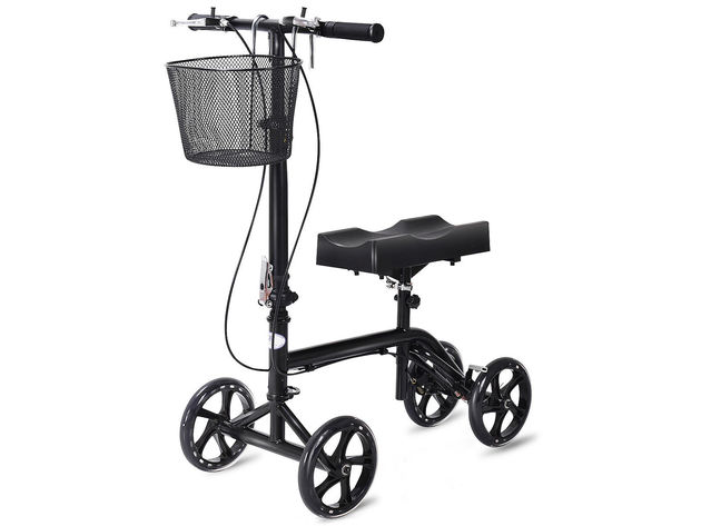 Costway Steerable Foldable Knee Walker Scooter Turning Brake Basket Drive Cart Black