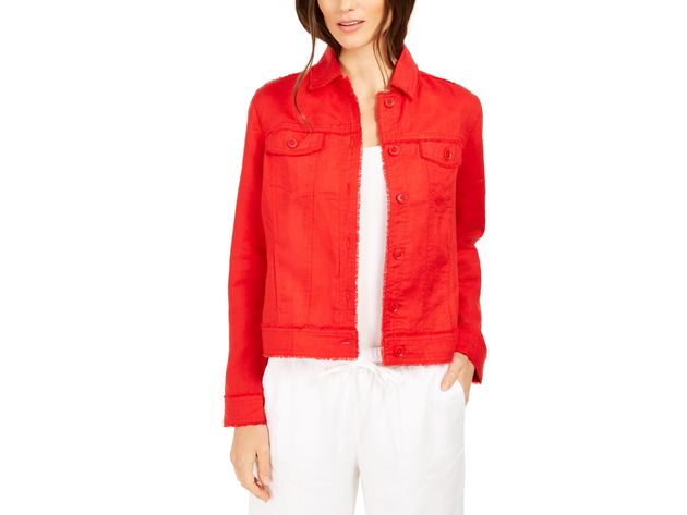 Charter Club Women's Linen Jacket  Red Size Large