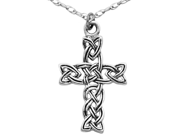 Antiqued Celtic Cross Pendant Necklace in Sterling Silver with Chain