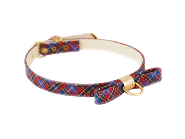 Pet Supply Imports Plaid Blue Scotch Adjustable Fancy Dog Collar with Bow, 14 Inch Neck - Blue