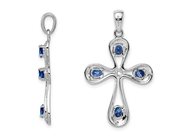 9/10 Carat (ctw) Natural Dark Blue Sapphire Cross Pendant Necklace in Sterling Silver with Chain