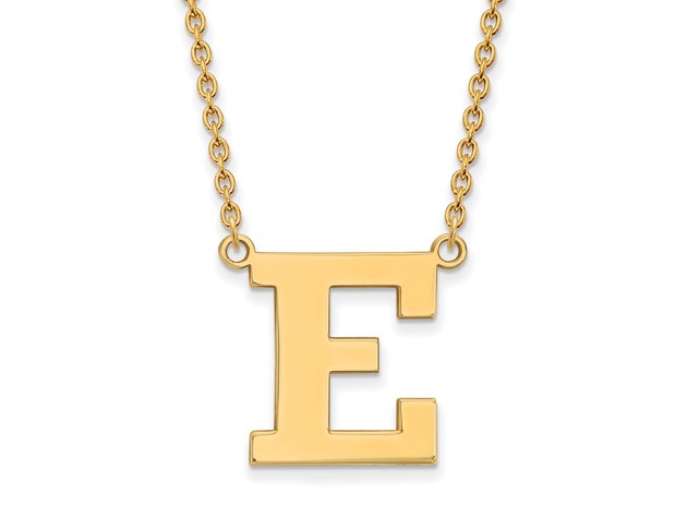 14k Yellow Gold Eastern Michigan U Large Initial E Pendant Necklace