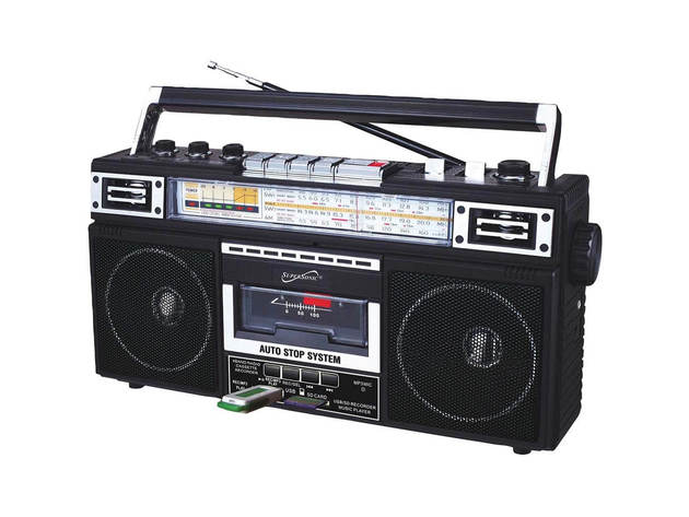 Supersonic SC3201BTBLK Retro 4-Band Radio and Cassette Player with Bluetooth - Black