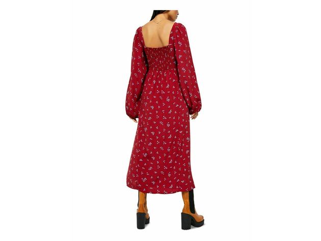 Free People Women's Iris Floral Long Sleeve Midi Dress Red Size Small