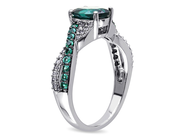 1.20 Carat (ctw) Lab Created Emerald Twist Ring with Accent Diamonds in 10K White Gold - 9