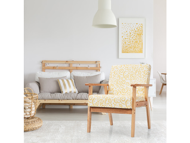 Costway Modern Accent Armchair Upholstered Lounge Chair w/Rubber Wood Leg - Yellow Floral