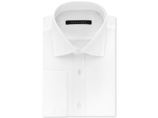 Sean John Men's Classic Solid French Cuff Cotton Dress Shirt White Size 17-36-37